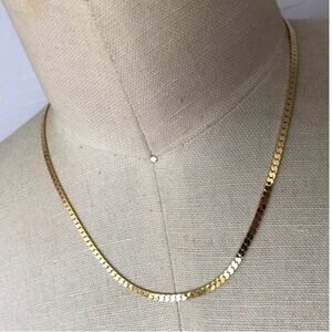 New Dainty Gold plated flat chain layering necklace 17” minimalist classic